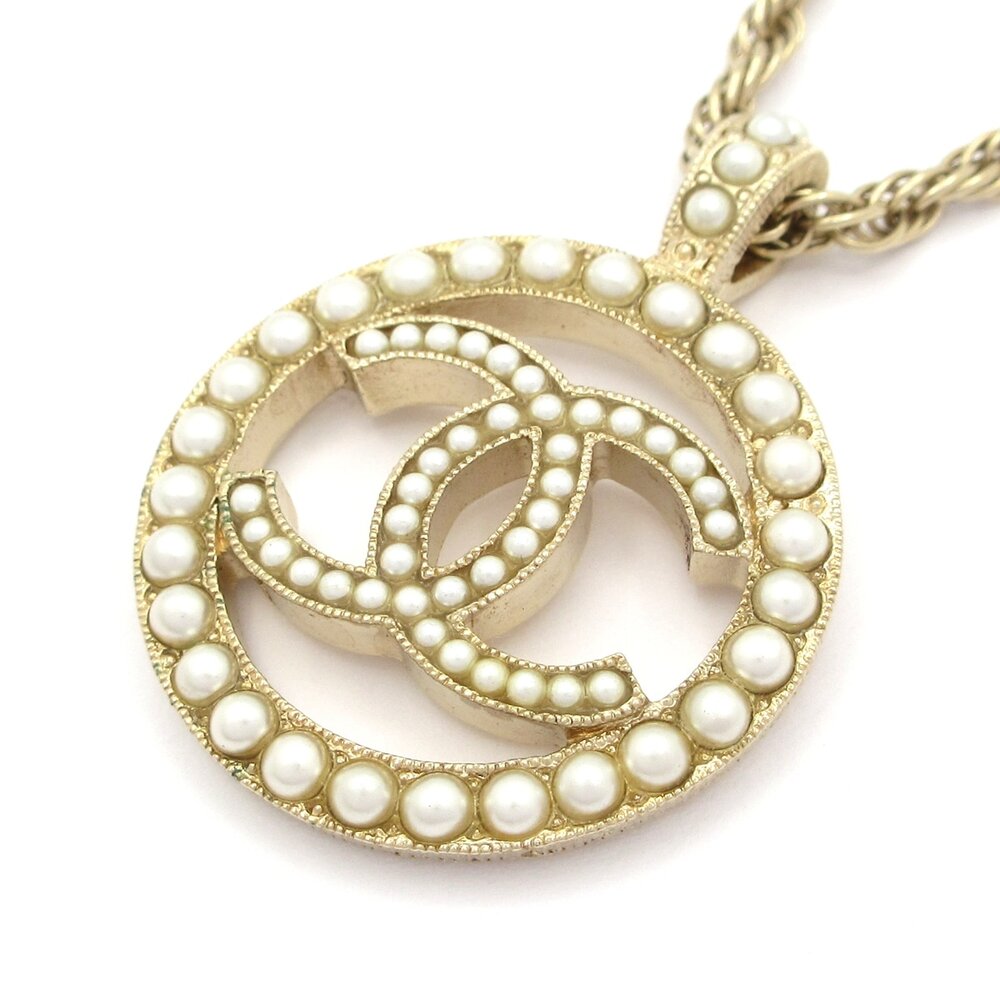 Chanel Necklace Gold Silver Hardware Faux Pearl